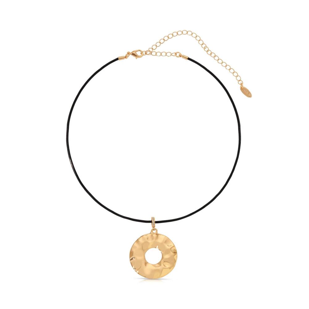 NEW ETTIKA women's hammered circle cord necklace in gold